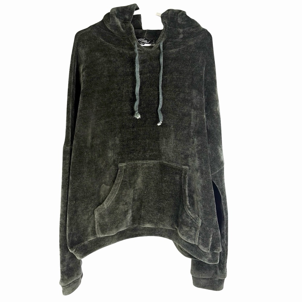Mateo Women's Size Small Ribbed Velvety Deep Green Cozy Pullover Hoodie